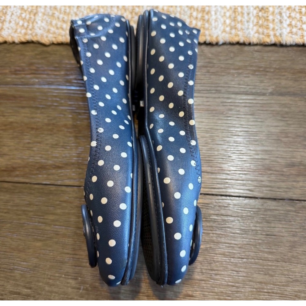 Tory Burch Minnie Travel Ballet Flats Navy Blue Polka Dot Leather Logo 7M 6098 - Picture 6 of 10